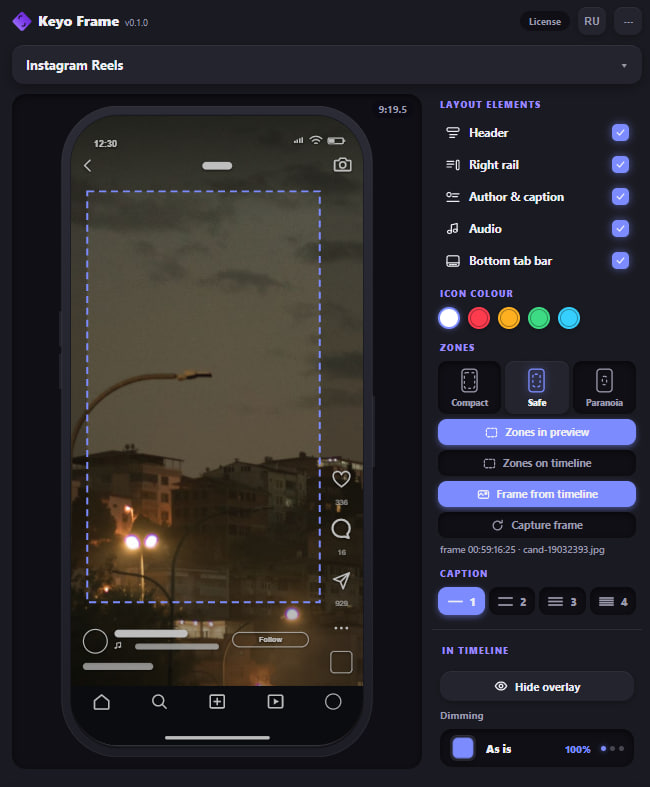 Панель KeyoFrame: интерфейс TikTok поверх превью в Premiere